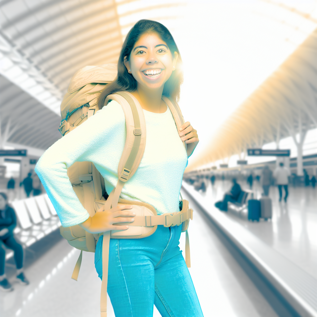 Happy first-time traveler ready for adventure